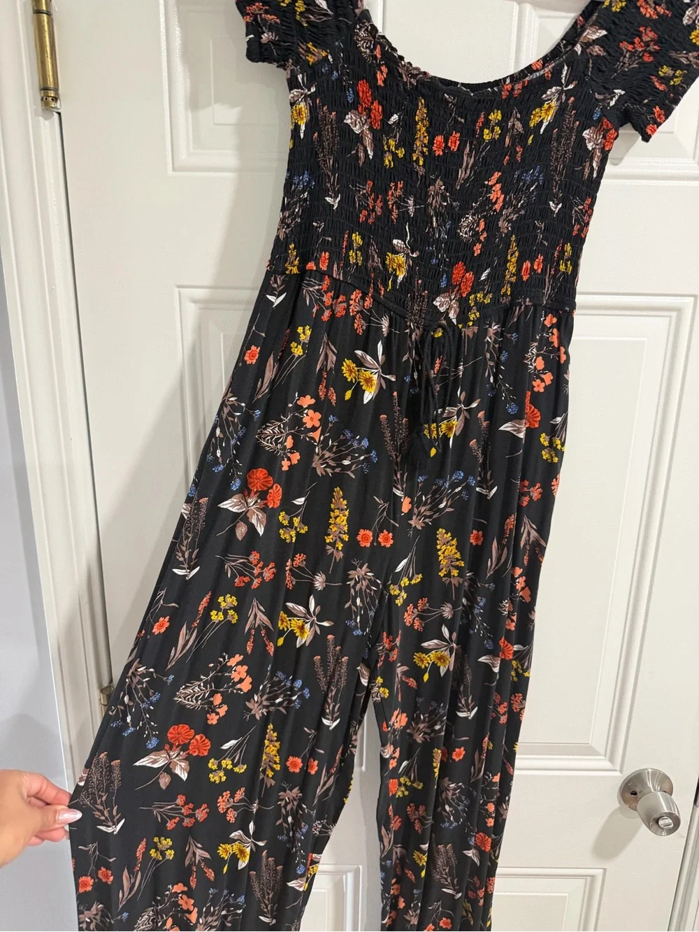 Band of Gypsies Black Floral Smocked Jumpsuit